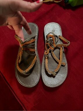 Braided Strap Women’s Sandals in Gray and Orange